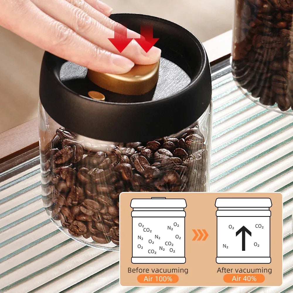 Vacuum Sealed Glass Coffee & Food Storage Jar