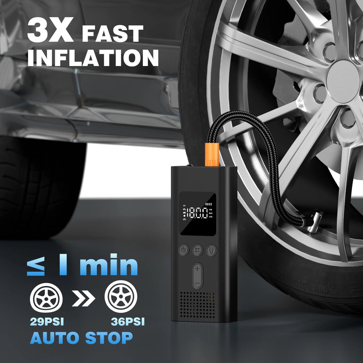 Portable Car Tire Inflator Digital Cordless Air Pump 150PSI Bike Pump  Electric Air Compressor For Car Bicycle
