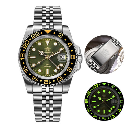 ADDIESDIVE AD2050 Luxury GMT Watch Stainless Steel Super Luminous 20Bar Water-Resistance Diving Men Quartz Watches Ceramic Bezel