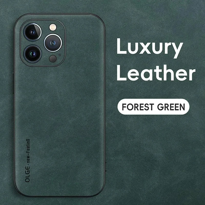 Luxury Leather Phone Case For iPhone 17 16 15 14 13 12 11 Pro Max Plus 17 Air Silicone Soft Protection Shockproof Cover Funda
