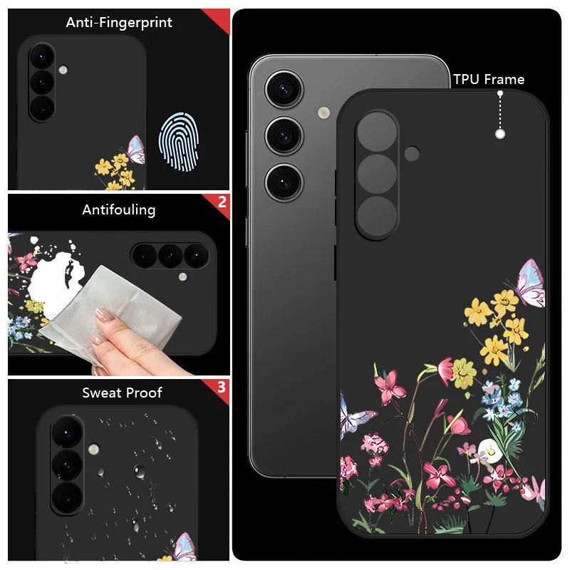 Soft TPU Case For Samsung Galaxy S24 S23 S25 FE S26 S25 S22 Ultra A17 A56 A16 A55 A25 A15 A36 A35 5G Small Flower Pattern Cover