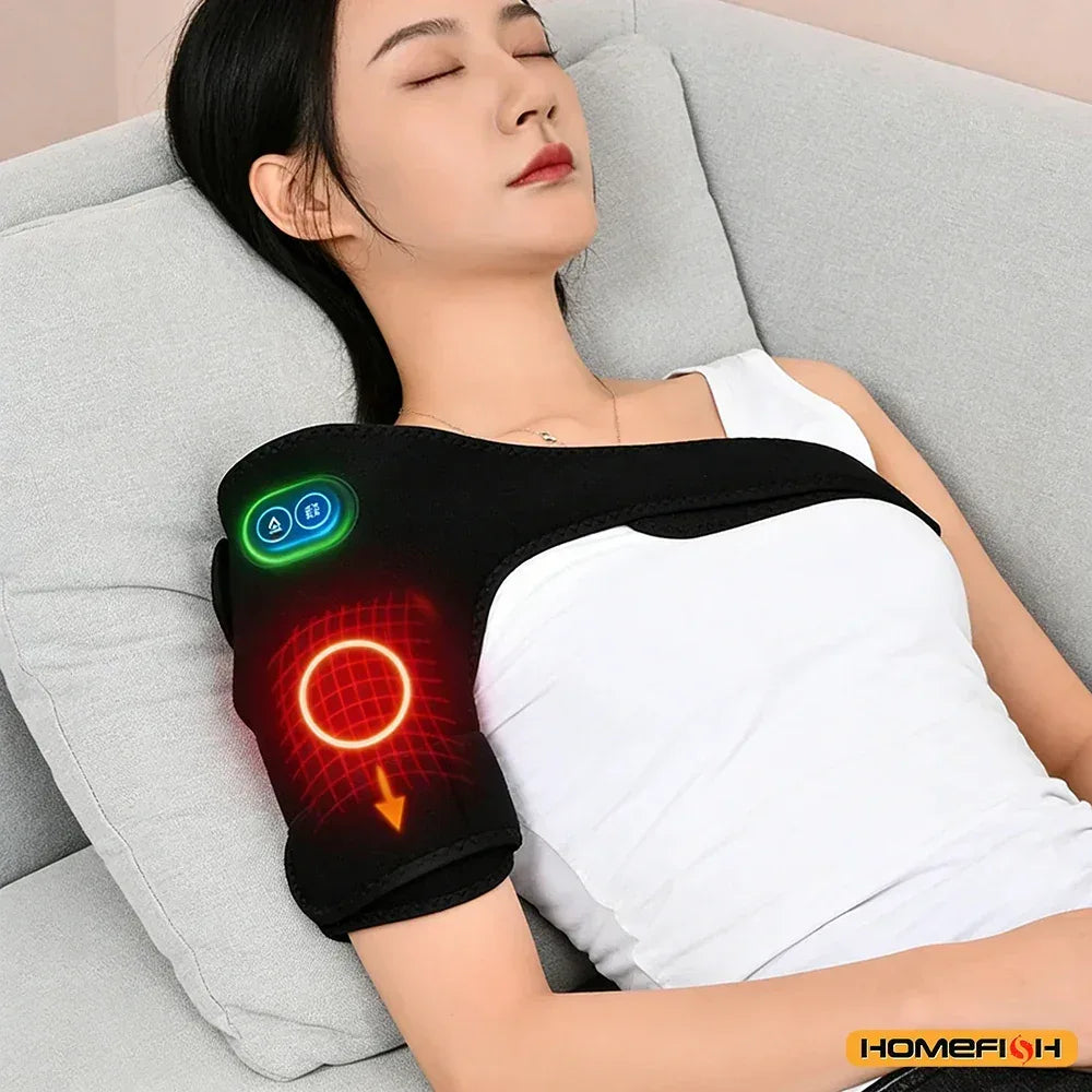 Smart Heated Massage Brace for Shoulder - Support with Graphene Heating & Pulse Vibration for Joint & Muscle Massage - Urbizia