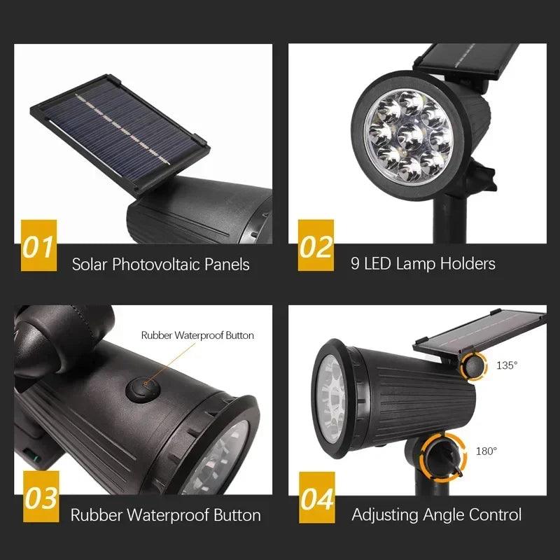 Garden 9 LED Solar Powered Light Adjustable Solar Spotlight Outdoor IP65 Waterproof Landscape Lamp Villa Night Decor Light