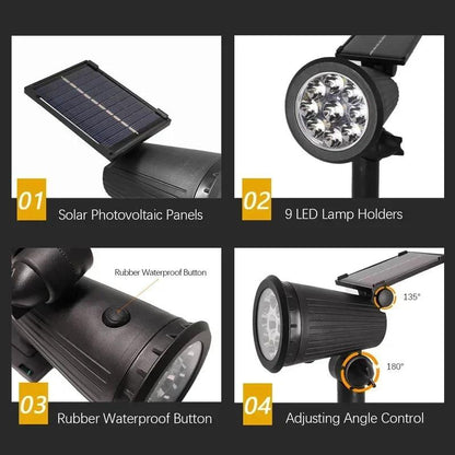 Garden 9 LED Solar Powered Light Adjustable Solar Spotlight Outdoor IP65 Waterproof Landscape Lamp Villa Night Decor Light