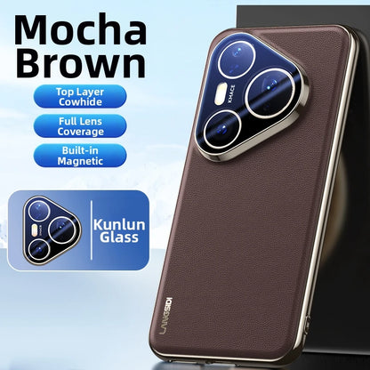 for Magsafe Case for Huawei Pura 80 Pro Pro+ 70 Ultra Luxury Leather Plating Full Glass Lens Protection Magnetic Back Cover