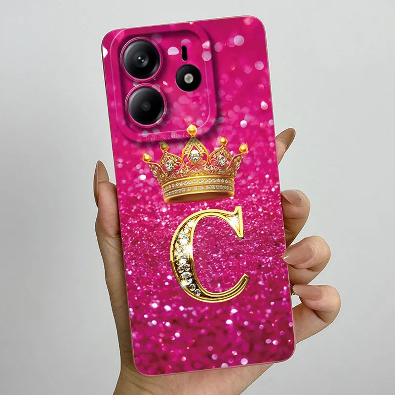 Case For Xiaomi Redmi Note 14 5G Phone Cover Note14 Global Funda Luxury Crown Letters Soft Silicone Back Cover For Redmi Note 14