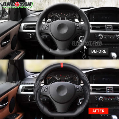 Full Leather Steering Wheel For BMW E90 E91 E92 E93 E89 328i 335i 325i 2005-2012 Steering Wheel Flat Bottom With Paddle Holes
