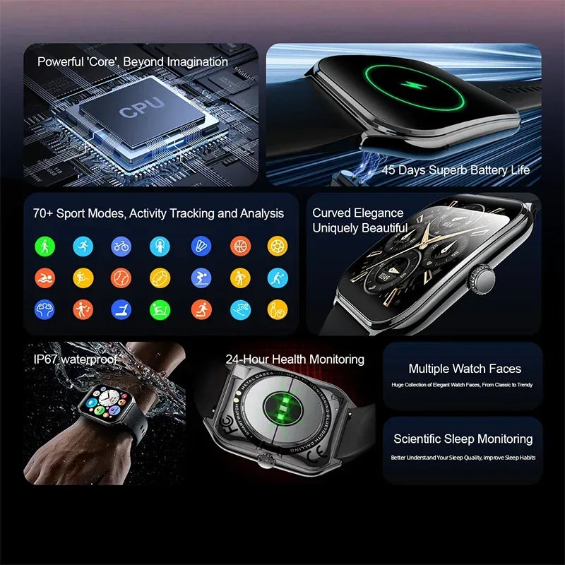 New Ultra Thin Smart Watch men 1.96" AMOLED HD Pixel Display Always Show Time BT Call Reminder Smartwatch Ladies For Android iOS - Urbizia