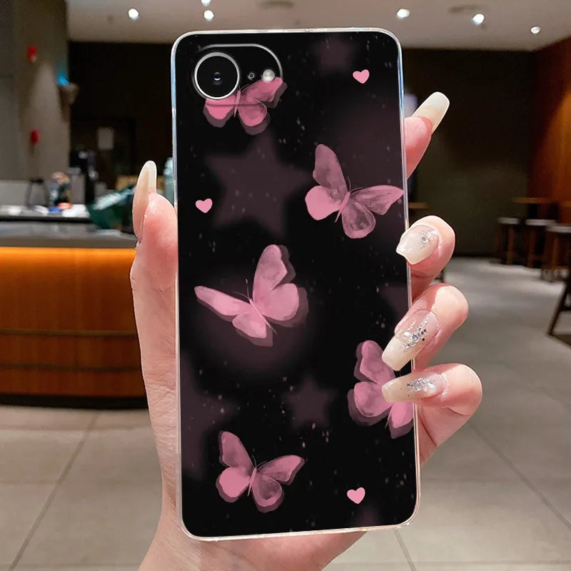 For iPhone 16e Case Clear Luxury Fashion Butterfly Flowers Soft TPU Silicone Jelly Back Cover for Apple iPhone 16e Phone Case