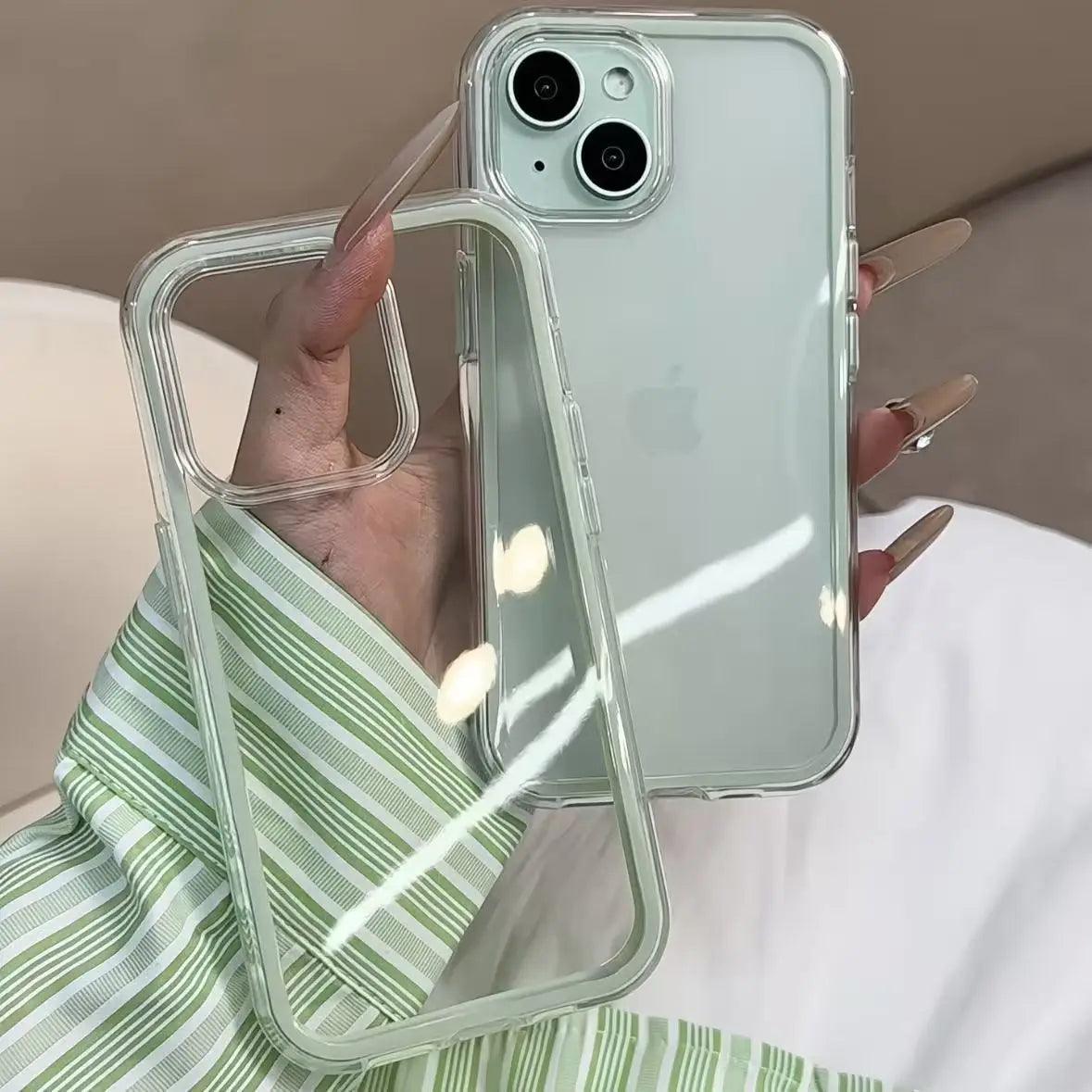 Luxury Candy Color Frame Clear Back Phone Case For iPhone 17 16 15 14 13 12 Pro Max 11 16PLUS 17 Acrylic Shockproof Bumper Cover