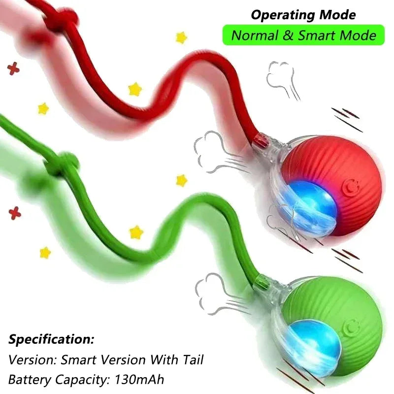 Dog Cat Interactive Ball Toy Automatic Rolling Ball Faux Tail Rechargeable Smart Pet Electric Toy Dog Cat Training Imitate Mouse - Urbizia