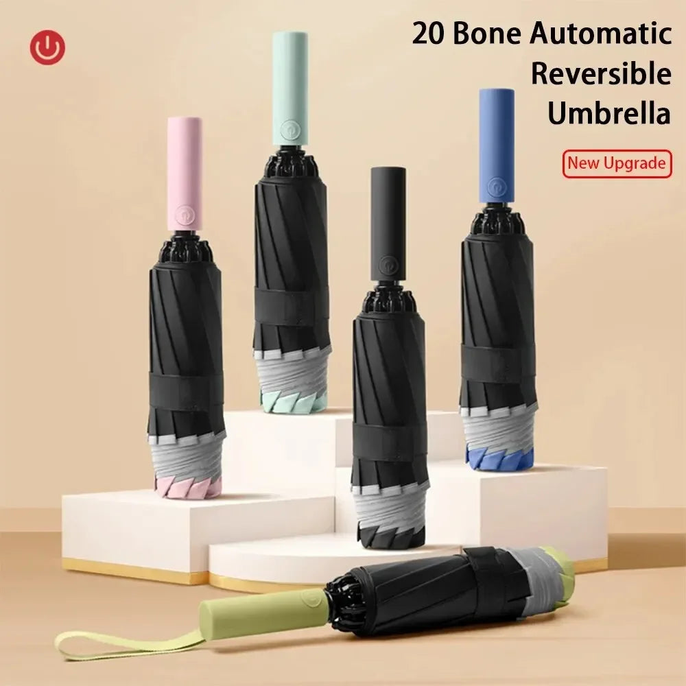 Fully Automatic Umbrella Reverse Folding Umbrella with Windproof Reflective Stripe UV Umbrellas For Men Women Sunshade new