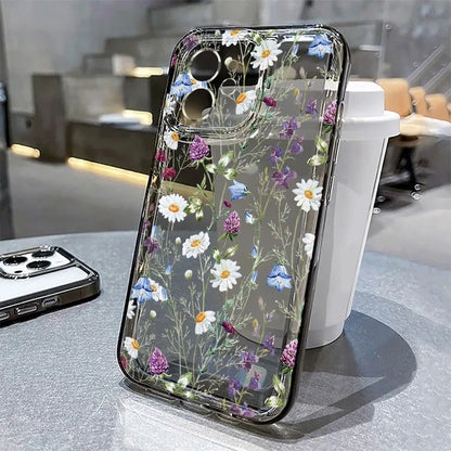 Floral Shockproof Transparent Silicone Phone Case for iPhone
