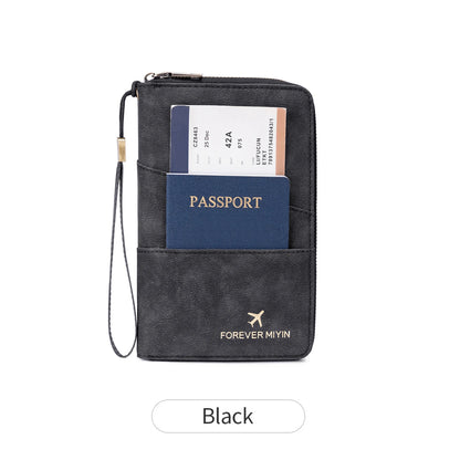 Travel Family Passport Holder RFIDShielded Large-Capacity Document Zippered Storage Wallet PU Clutch Bag Unisex Travel Accessory