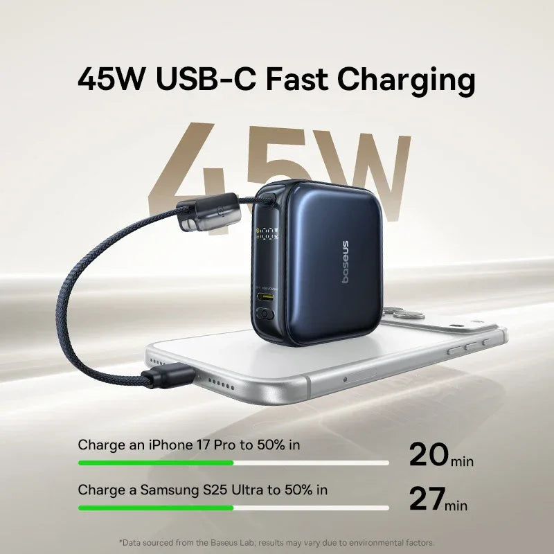 Baseus 45W 10000mAh Mini Power Bank Built-in USB-C Cable