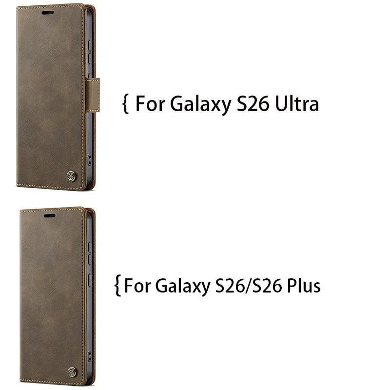 Retro Magnetic PU Leather Wallet Phone Case For Samsung Galaxy S26 Ultra S26+ S26 Plus S26 Shockproof Card Holder Pocket Cover