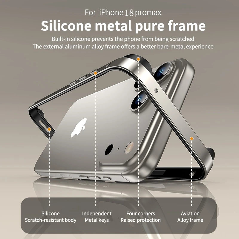 Hybrid Silicone Frame Aluminum Metal Phone Case For iPhone 18 17 16 15 14 Plus 13 12 Pro Max Better Heat Alloy Slim Bumper