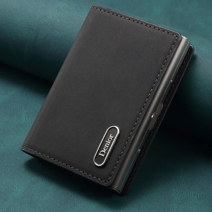 Luxury Faux Leather Card Slot Wallet Magnet Organ Style Card Box Pressing The Button Automatically Ejects The Card