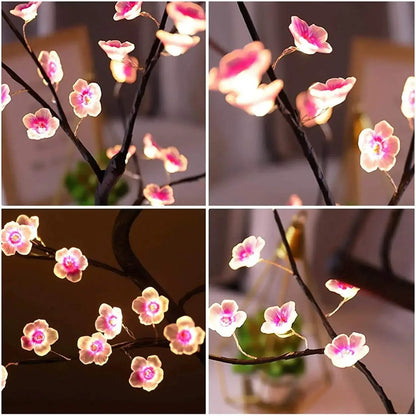 Table Tree Night Light USB/Battery Powered Touch Switch Artificial Bonsai Cherry Blossom Desktop Tree LED Lamp Light Decoration - Urbizia