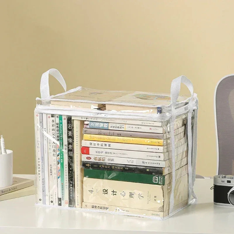 Foldable book box student dormitory classroom book organizer transparent waterproof household book organizing storage box - Urbizia