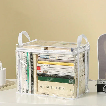 Foldable book box student dormitory classroom book organizer transparent waterproof household book organizing storage box - Urbizia