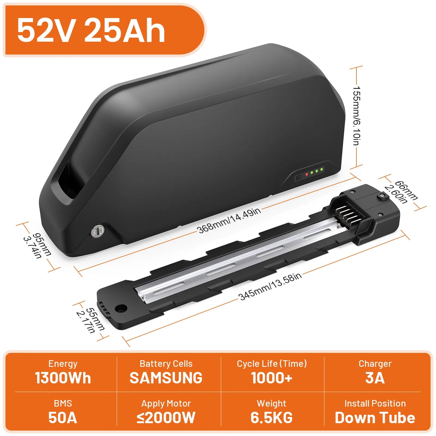 52V 25AH EBike Battery 21700 Cells 72V 15AH 52V 48V 25ah 20AH Powerful Downtube Polly L-G 60V 20AH E Bike Battery Pack for Scooter 1000W 1500W 2000W