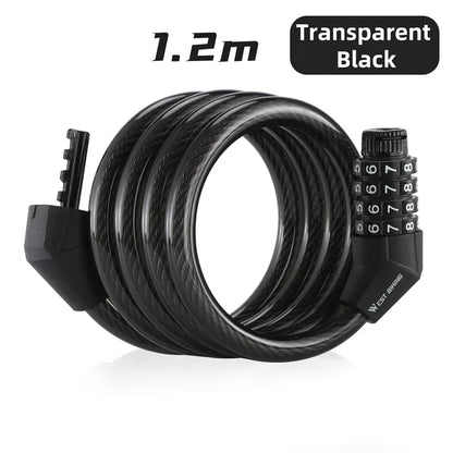 WEST BIKING Bicycle Lock 4 Digit Code 120cm Portable Anti-theft Steel Cable Lock Electric Scooter Security Cycling Accessories