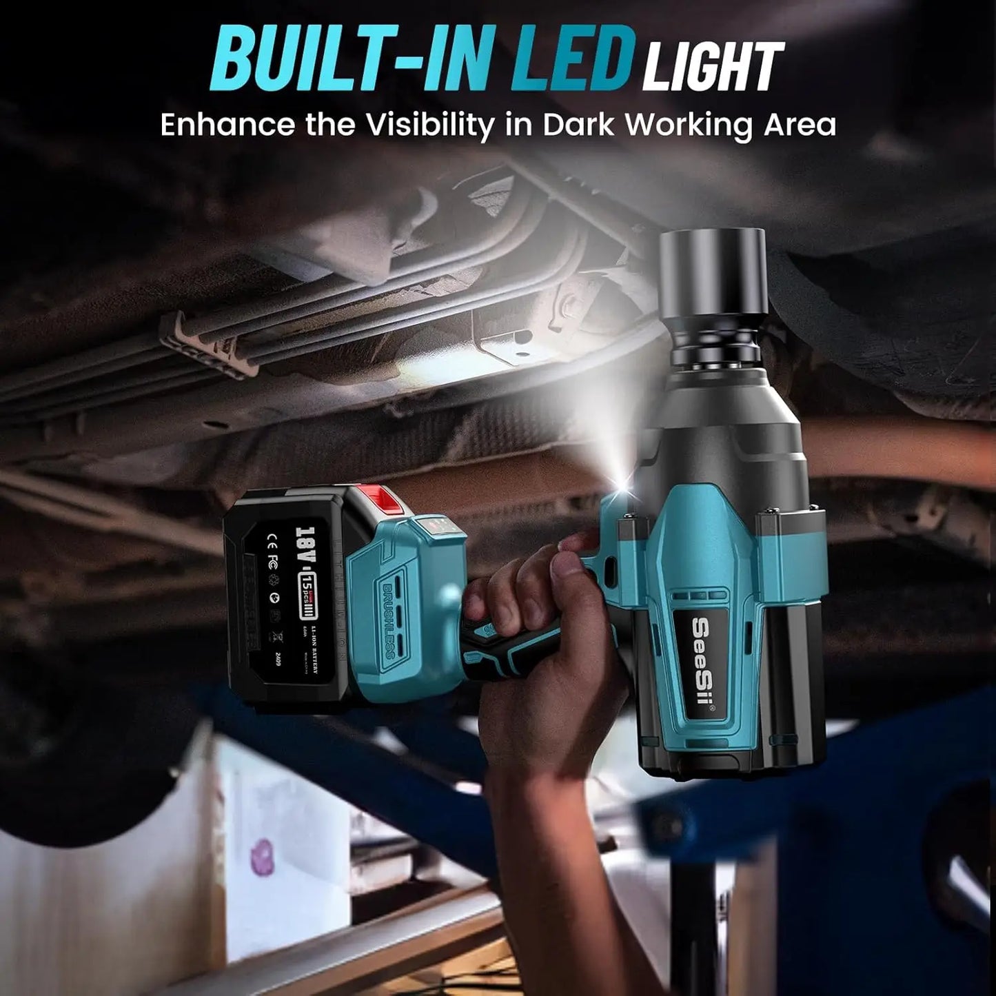 SEESII 2000Nm Electric Impact Wrench High Torque Brushless Cordless Power Impact Gun 3/4" Car Repair For Makita with 6.0Ah Battery