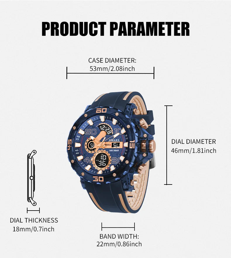 SMAEL 8136 50M Waterproof Military Watch for Men - LED Backlight Alarm Chronograph Stopwatch Shockproof Outdoor