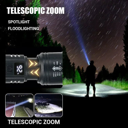 High Strong Power Led Flashlights 2000LM Tactical Torch with Display Light USB Charging Camping Fishing Emergency Zoom Lantern - Urbizia