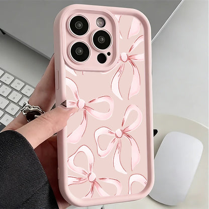 Soft TPU Case For  IPhone 17promax/17air 16 15 14 13 12 11 Pro Max X XS Anti-drop silicone phone case.Girl's pink ribbon bow