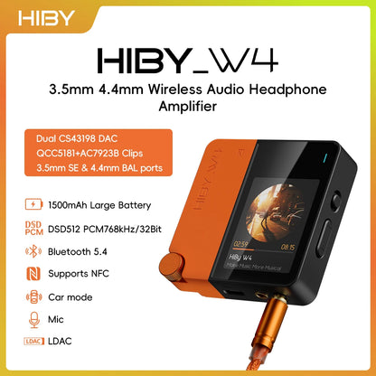 HiBy W4 3.5mm 4.4mm Wireless Audio HiFi Headphone Amplifier USB DAC Bluetooth 5.4 QCC5181 AC7923B DSD512 CS43198*2 CarPlay LDAC