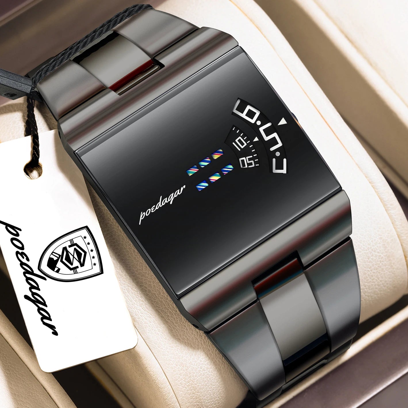 POEDAGAR Top Rectangle Original Men Watch Waterproof Fashion Man Wristwatch Stainless Steel Quartz Sport Men's Watches+Box Reloj