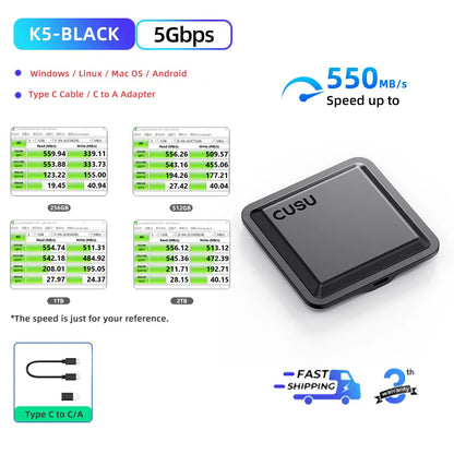 CUSU 1TB External SSD Drive 512GB Portable SSD 256GB 2TB Solid State Drive Type-C for Phone Laptop