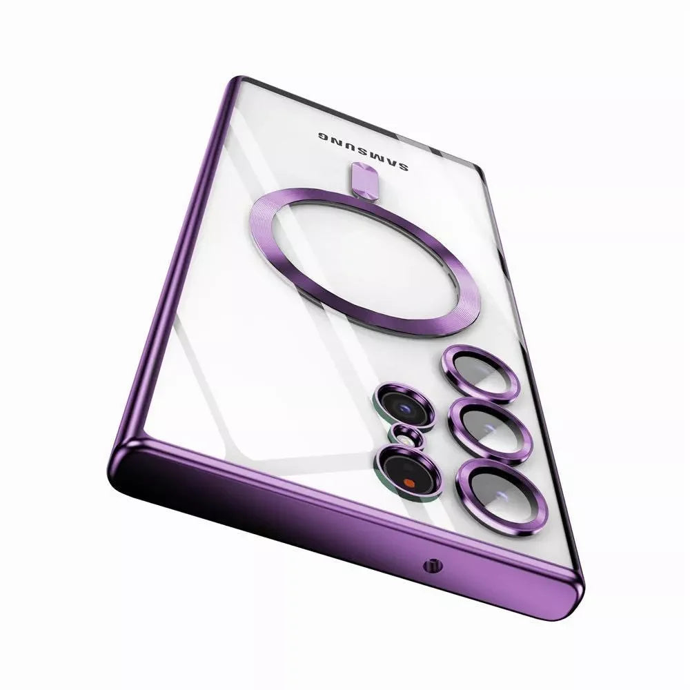 Luxury Plating Magnetic Clear Case For Samsung S26 S25 S24 S23 Ultra Plus S26 For Magsafe Wireless Charge Lens Protection Cover