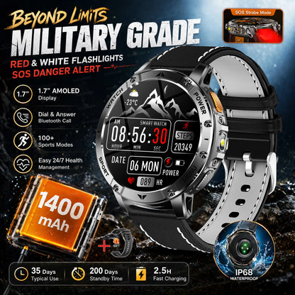 2026 New Military Outdoor Smart Watch Men 10ATM Waterproof Diving Heart Rate Monitor LED Flashlight Bluetooth Call Fitness Watch