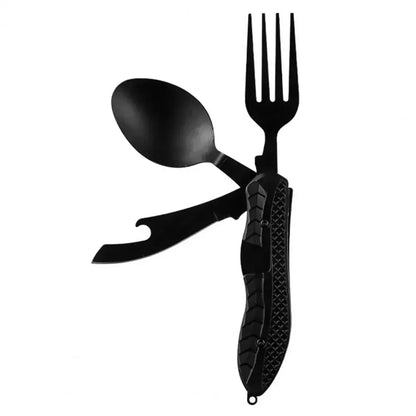 Bottle Opene Three-in-One Multi-Tool Camping Folding Knife Comfortable Grip Hook Design Stainless Steel Folding Spoon Fork Knife