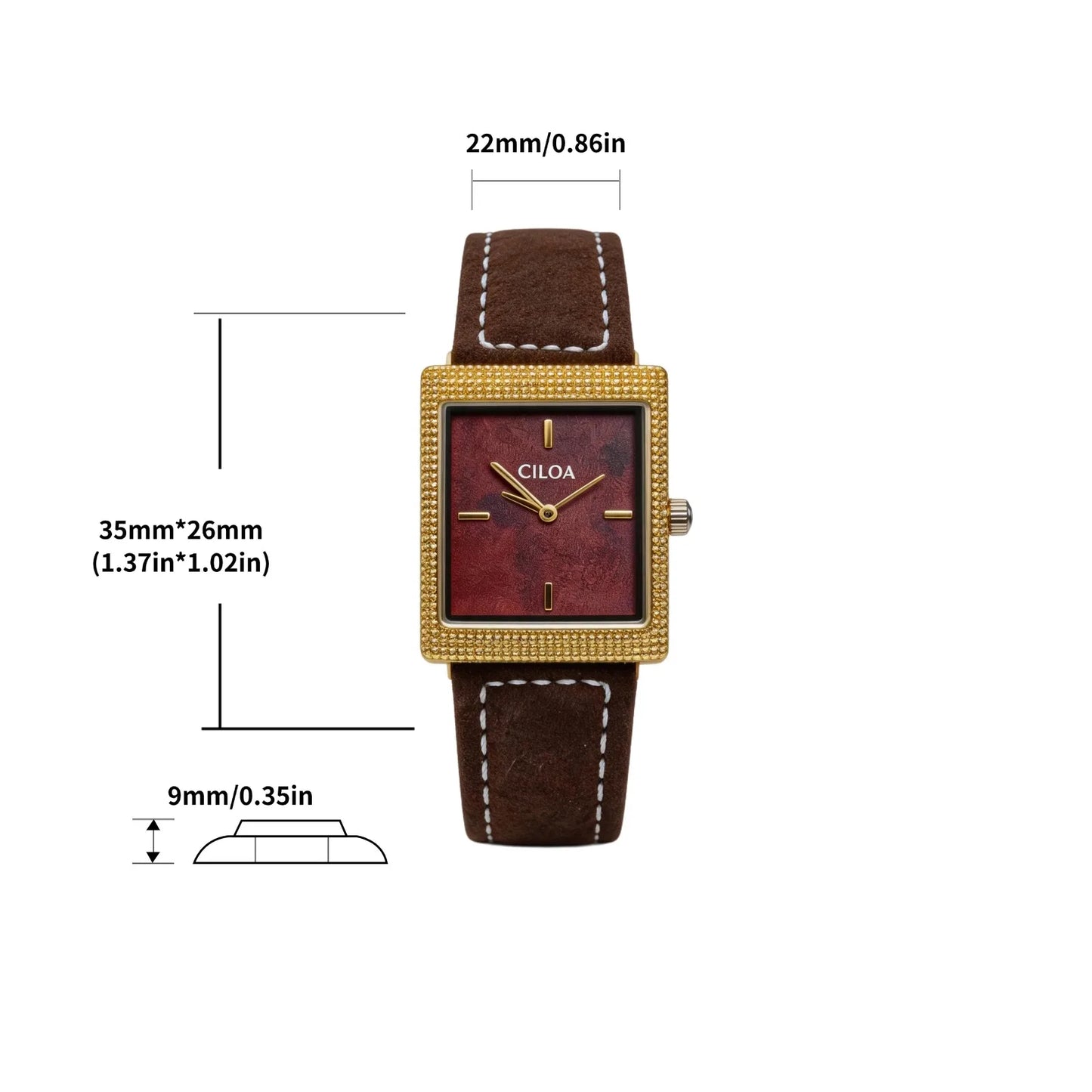 CILOA Red Retro Men's Sporty Square Fashion New Tank Luxury Gift Waterproof Quartz Watch for Men High-Quality Men's Watch
