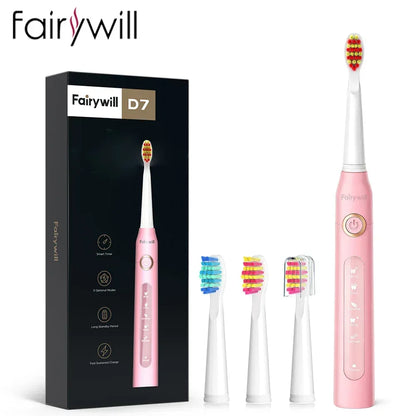 Fairywill Electric Sonic Toothbrush USB Charge FW-507 Rechargeable Waterproof Electronic Tooth Brushes Replacement Heads Adult - Urbizia