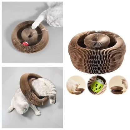 Magic Cat Scratch Organ Board Cat Toy with Ball Cat Grinding Claw Cat Climbing Frame Kitten Round Corrugated Cat Scratching Toy - Urbizia