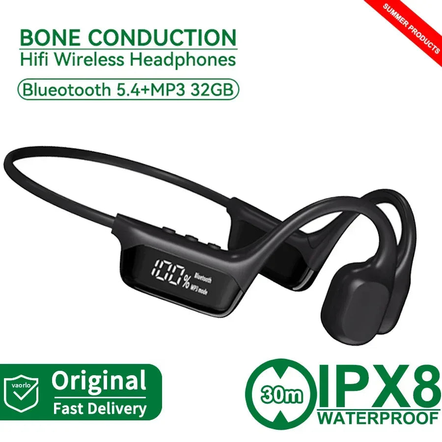 IPX8 Waterproof Swimming Diving Bone Conduction Headphone Bluetooth 5.3 Bass Wireless Headset MP3 (32G) Player fitness Earphone - Urbizia