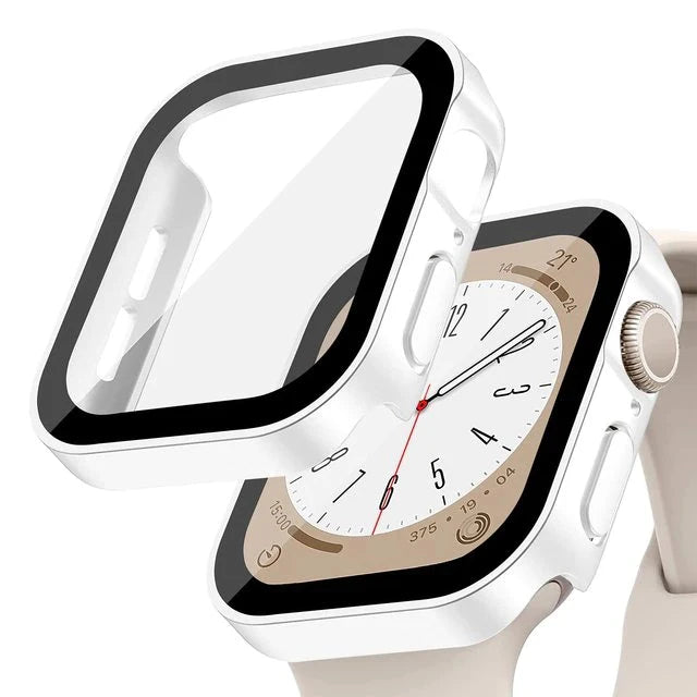 Glass+Case for Apple Watch 42 46mm 45mm 41 49 44mm 40 Mm Straight Edge Screen Protector Cover Case iWatch SE 6 7 8 9 10 11 Ultra