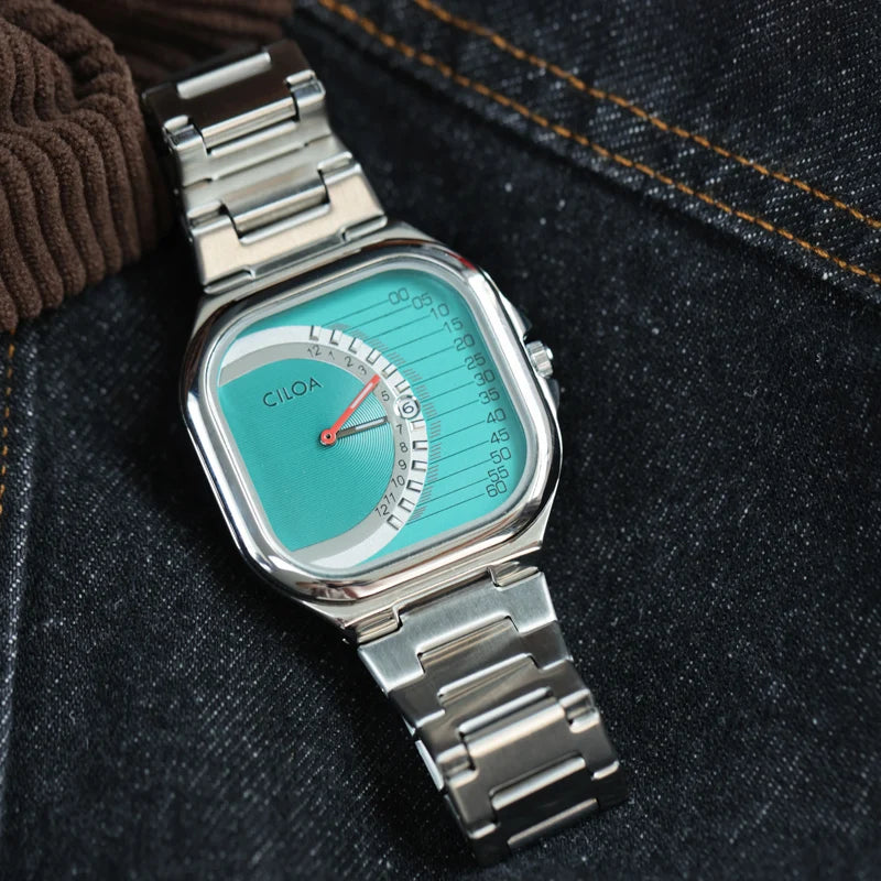 Authentic CILOA Retro Square Men Watch Premium Light Luxury Steel Strap Waterproof Quartz Gentleman Gift