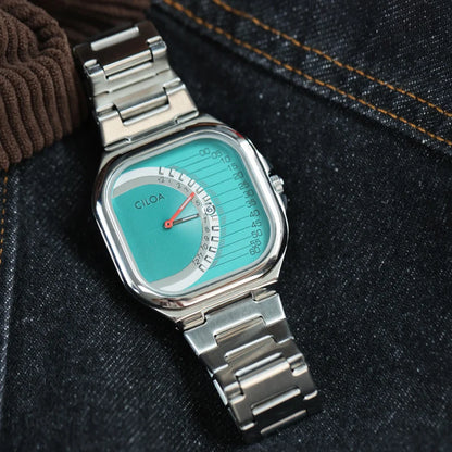 Authentic CILOA Retro Square Men Watch Premium Light Luxury Steel Strap Waterproof Quartz Gentleman Gift