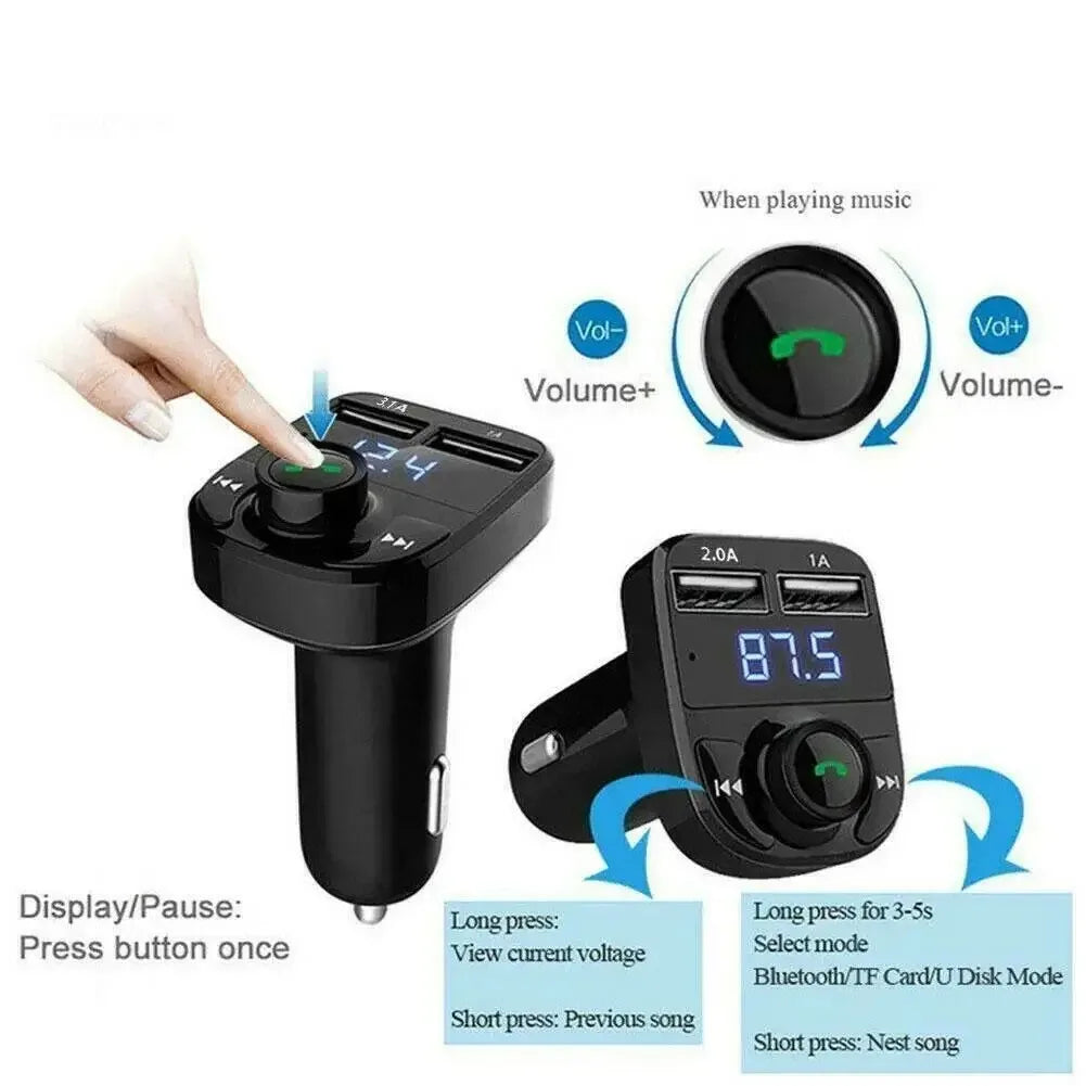 Car Charger Wireless Bluetooth FM Transmitter Hands-Free Calling Radio Receiver Mp3 Music Stereo Adapter Dual USB Port Charger