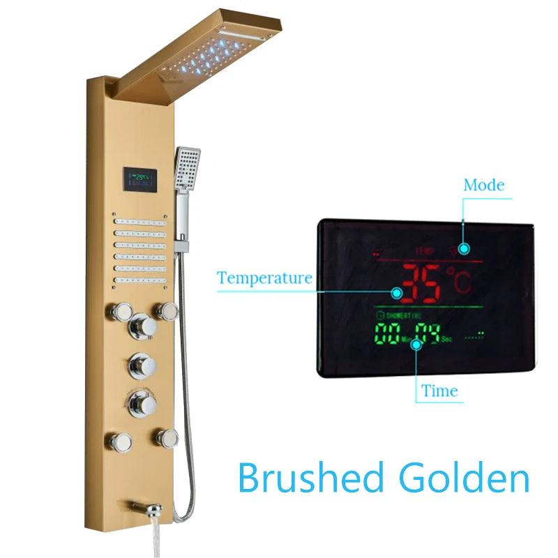 Luxury LED Shower Panel SPA Massage Jet Shower Faucet Bathroom Waterfall Rain Shower Column System Faucet Bathoom