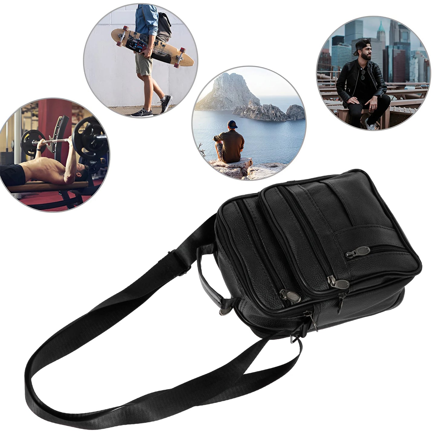 Shoulder Bag Men Small Crossbody Backpack Shoulder Bag with Adjustable Shoulder Straps PU Leather/Oxford Cloth Chest Bag Daypack