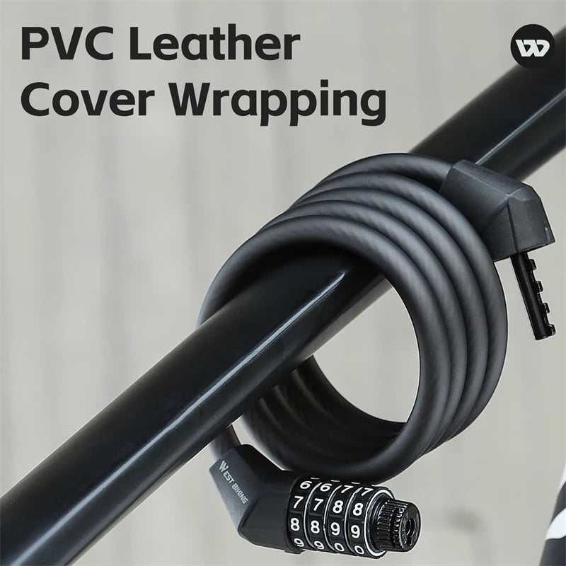WEST BIKING Bicycle Lock 4 Digit Code 120cm Portable Anti-theft Steel Cable Lock Electric Scooter Security Cycling Accessories
