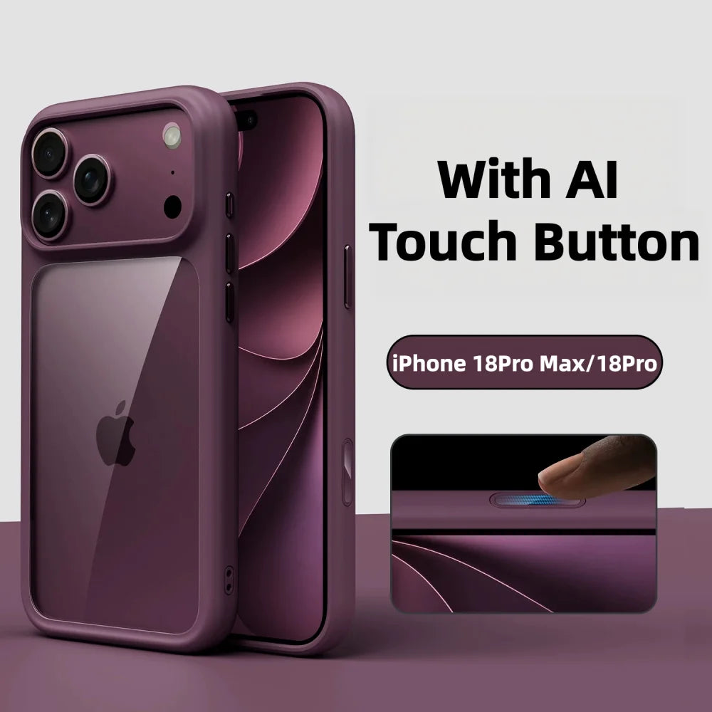 Smart Camera Touch Button Crystal Clear Blackplate Phone Case For iPhone 18 17 Pro Max 18Pro Soft Silicone Edge Shockproof Cover
