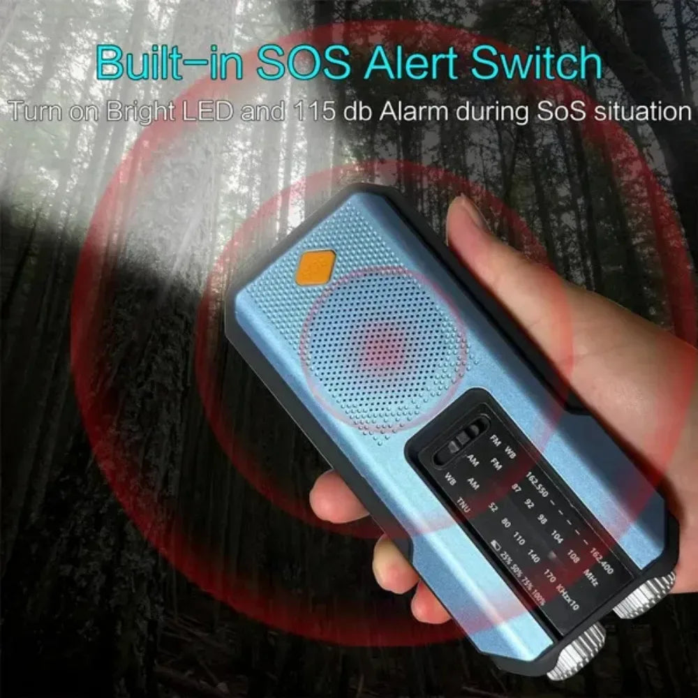 Weather Radio Emergency Multifunctional Radio FM AM WB Hand Crank Solar USB Charging 2000mAh Power Bank LED Flashlight Torch - Urbizia